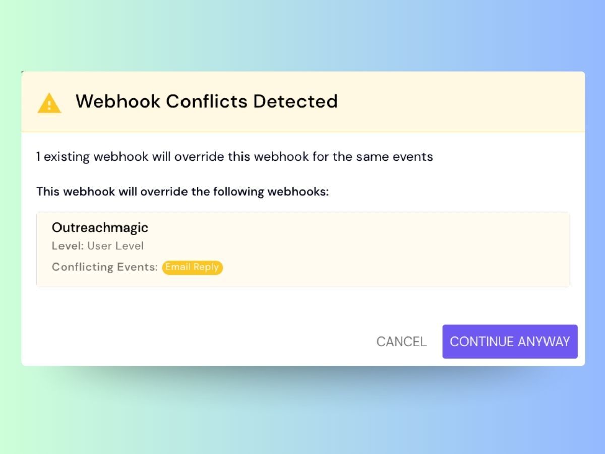 Smartlead webhook settings showing one webhook per event type