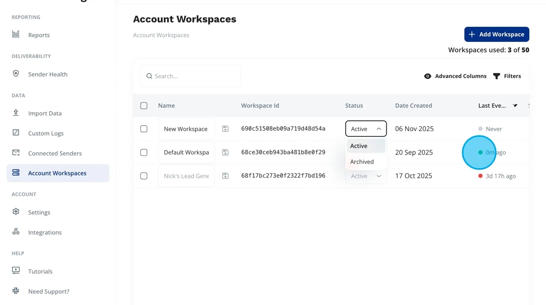Save and configure workspace