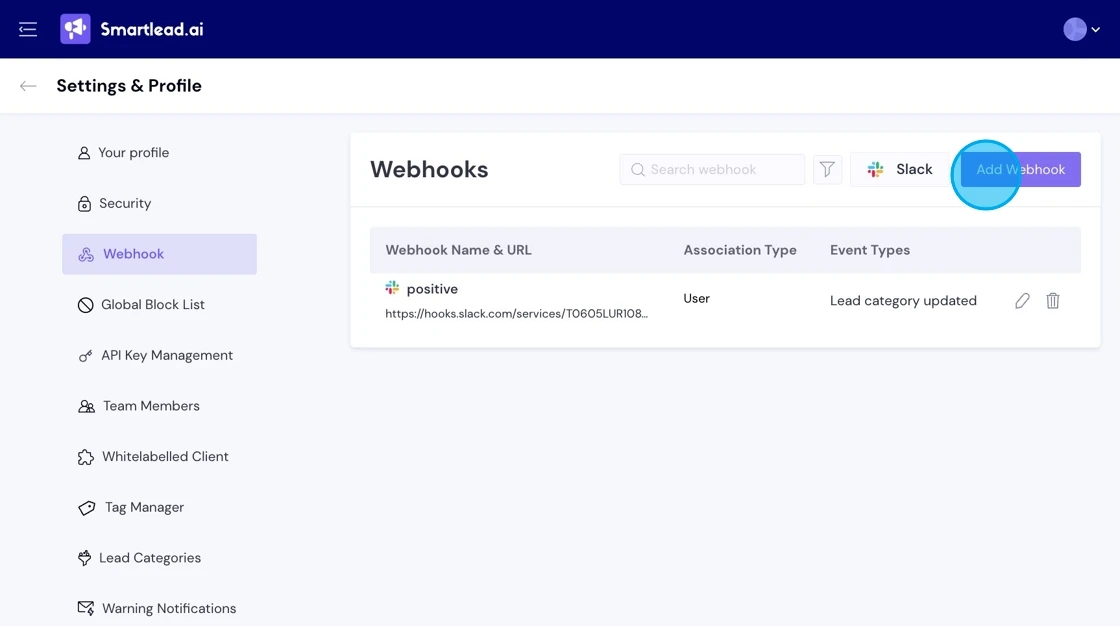 Add Webhook in Smartlead