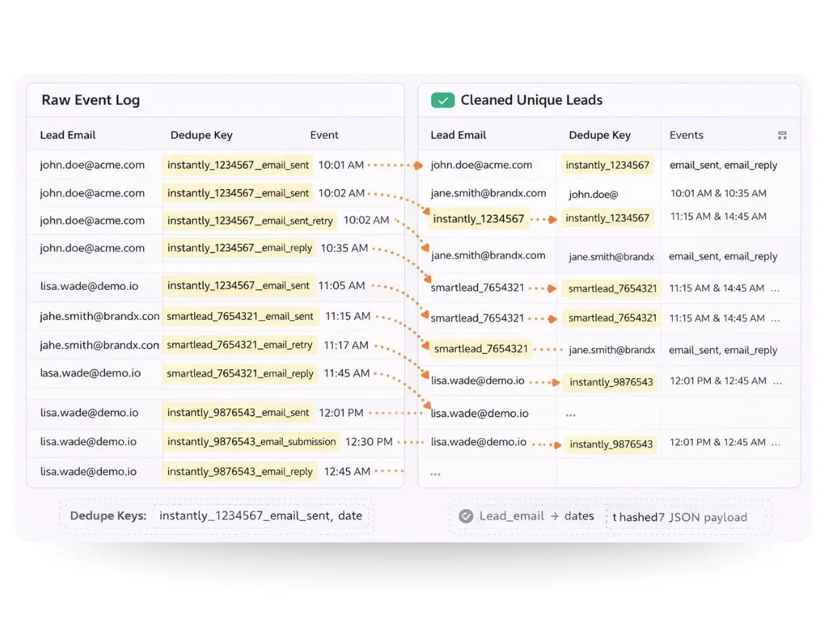 Comparison of Raw Event Log vs Cleaned Unique Lead tables